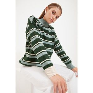 Trendyol Green Striped Stand Up Collar Knitwear Sweater vyobraziť