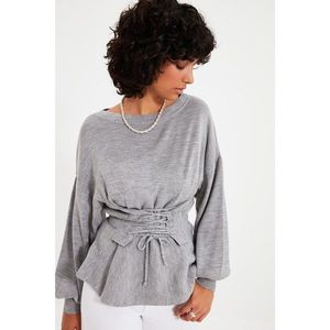 Trendyol Gray Corset Detailed Knitwear Sweater vyobraziť