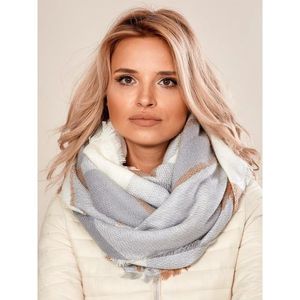 Knitted women's white and gray scarf vyobraziť