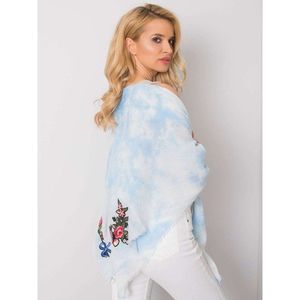 Women's blue scarf with colorful patches vyobraziť