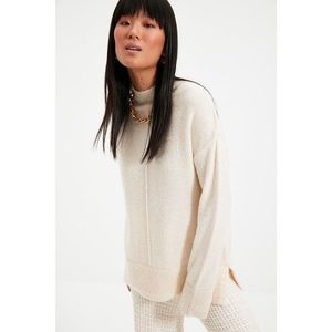 Trendyol Ecru Stand Up Collar Slit Detailed Knitwear Sweater vyobraziť