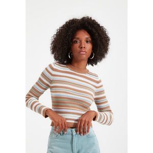 Trendyol Camel Color Block Crop Knitwear Sweater vyobraziť