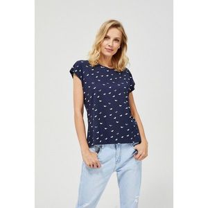 Cotton blouse with a print - navy blue vyobraziť
