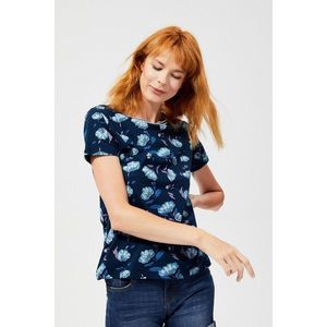 Cotton blouse with flowers - navy blue vyobraziť