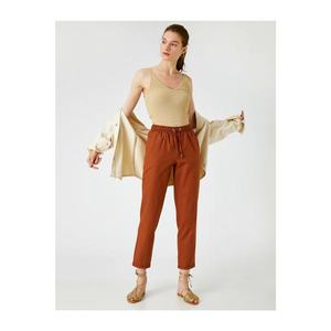Koton Women's Brown Linen Waistband Trousers vyobraziť