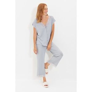 Trendyol Navy Blue Lace Detailed Viscose Knitted Pajamas Set vyobraziť