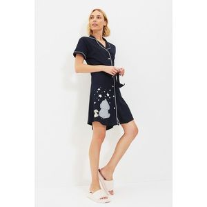 Trendyol Navy Blue Print Detailed Knitted Nightgown vyobraziť