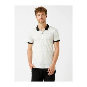 Koton Men's Ecru Polo Collar Patterned Cotton T-Shirt vyobraziť