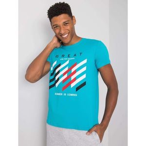 Turquoise men's t-shirt with a colorful print vyobraziť