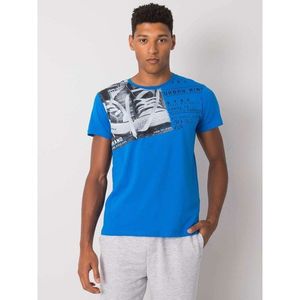 Men's blue cotton t-shirt with a round neckline vyobraziť