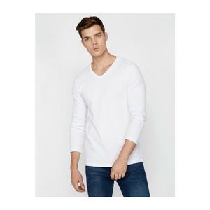 Koton Men's White V-Neck T-Shirt vyobraziť