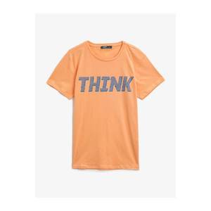 Koton Men's Orange Text Printed Short Sleeve Cotton T-Shirt vyobraziť