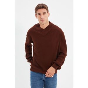 Trendyol Brown Men's V Neck Regular Fit Knitwear Sweater vyobraziť