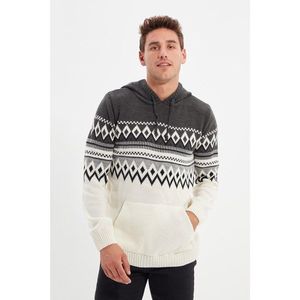 Trendyol Anthracite Men's Slim Fit Hooded Jacquard Paneled Knitwear Sweater vyobraziť
