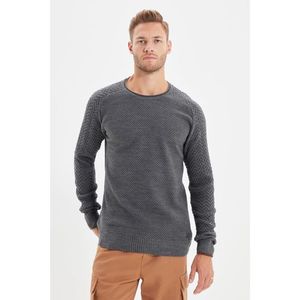 Trendyol Gray Men's Slim Fit Crew Neck Textured Knitwear Sweater vyobraziť