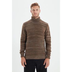 Trendyol Brown Men's Slim Fit Turtleneck Plaid Sweater vyobraziť