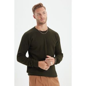 Trendyol Khaki Men's Slim Fit Crew Neck Textured Knitwear Sweater vyobraziť