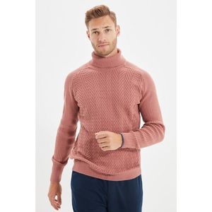 Trendyol Dried Rose Men's Slim Fit Turtleneck Textured Knitwear Sweater vyobraziť