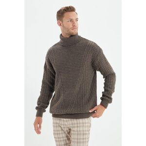 Trendyol Mink Men's Oversize Turtleneck Texture Paneled Knitwear Sweater vyobraziť