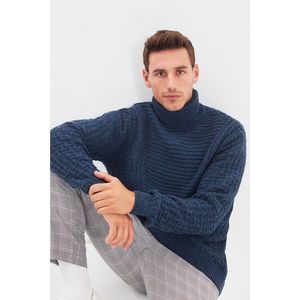 Trendyol Indigo Men's Oversize Turtleneck Textured Paneled Knitwear Sweater vyobraziť