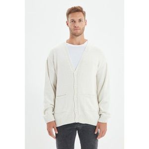 Trendyol Ecru Men's Oversize Wide Fit Pocket Detailed Basic Cardigan vyobraziť