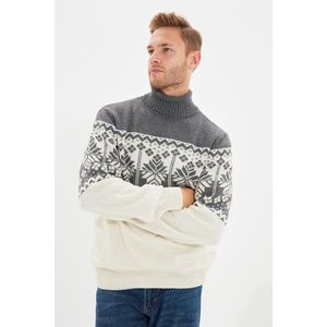Trendyol Gray Men's Slim Fit Turtleneck Jacquard Paneled Knitwear Sweater vyobraziť