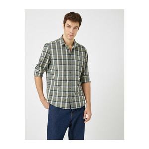 Koton Men's Green Square Long Sleeve Classic CollarEd Shirt vyobraziť