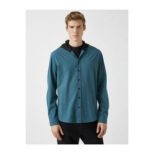 Koton Men's Green Print Printed Cotton Hooded Long Sleeve Shirt vyobraziť