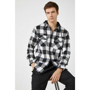Koton Men's Black Checkered Printed Hooded Shirt vyobraziť