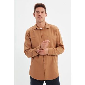 Trendyol Camel Men Regular Fit Shirt Collar Double Pocket Long Sleeve Shirt vyobraziť