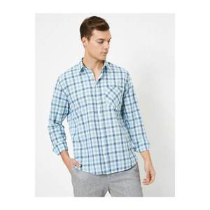 Koton Men's Blue Checkered Pocket Detailed Shirt vyobraziť