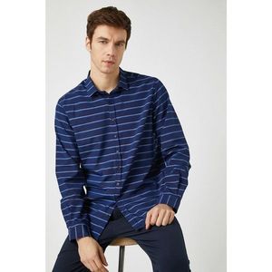 Koton Men's Navy Blue Striped Classic Collar Long Sleeve Shirt vyobraziť