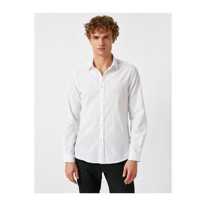 Koton Men's White Classic Collar Long Sleeved Basic Poplin Fabric Shirt vyobraziť