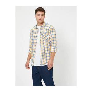 Koton Men's Yellow Checked Pocket Detailed Shirt vyobraziť