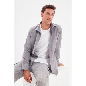 Trendyol Gray Men's Slim Fit Buttoned Collar Long Sleeve Single Pocket Patched Shirt vyobraziť