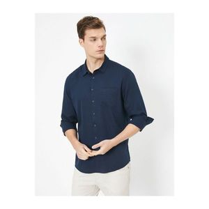 Koton Men's Navy Blue Single Pocket Long Sleeve Textured Fabric Slim Fit Casual Shirt vyobraziť