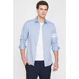 Koton Men's Blue Classic Collar Long Sleeve Striped Shirt vyobraziť