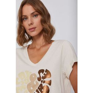 Bavlnené tričko Mos Mosh béžová farba vyobraziť