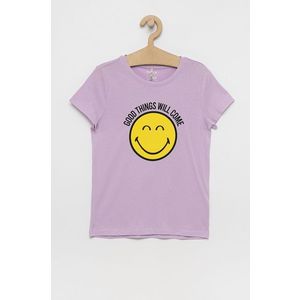 Detské bavlnené tričko Kids Only x Smiley fialová farba vyobraziť