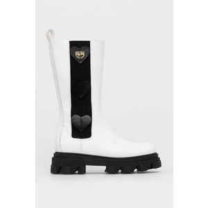 Kožené čižmy Chiara Ferragni Boot Hearts dámske, biela farba, na platforme vyobraziť