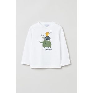 Detská bavlnená košeľa s dlhým rukávom OVS biela farba, s potlačou vyobraziť