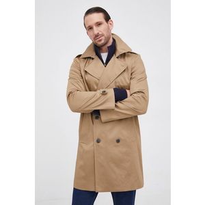 Kabát Selected pánsky, béžová farba, prechodný, dvojradový vyobraziť