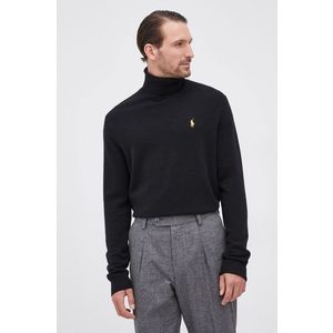 Vlnený sveter Polo Ralph Lauren pánsky, čierna farba, s rolákom vyobraziť