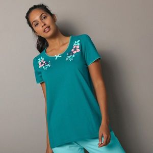 Blancheporte Pyžamové tričko s krátkymi rukávmi a potlačou pod výstrihom smaragdová 52 vyobraziť
