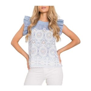 Modro-biele dámske čipkované ĺanové tričko vyobraziť