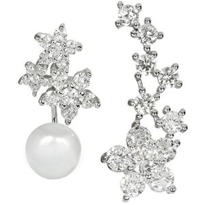 JwL Luxury Pearls Asymetrické náušnice - dvojitá náušnice s pravou bielou perlou a pozdĺžna náušnice so zirkónmi JL0260 vyobraziť