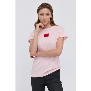 Bavlnené tričko Hugo ružová farba vyobraziť