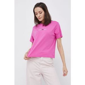 Bavlnené tričko Tommy Jeans ružová farba vyobraziť