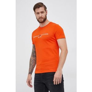 Bavlnené tričko Tommy Hilfiger oranžová farba, s nášivkou vyobraziť