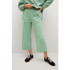 Nohavice Mango Clay dámske, zelená farba, široké, vysoký pás vyobraziť